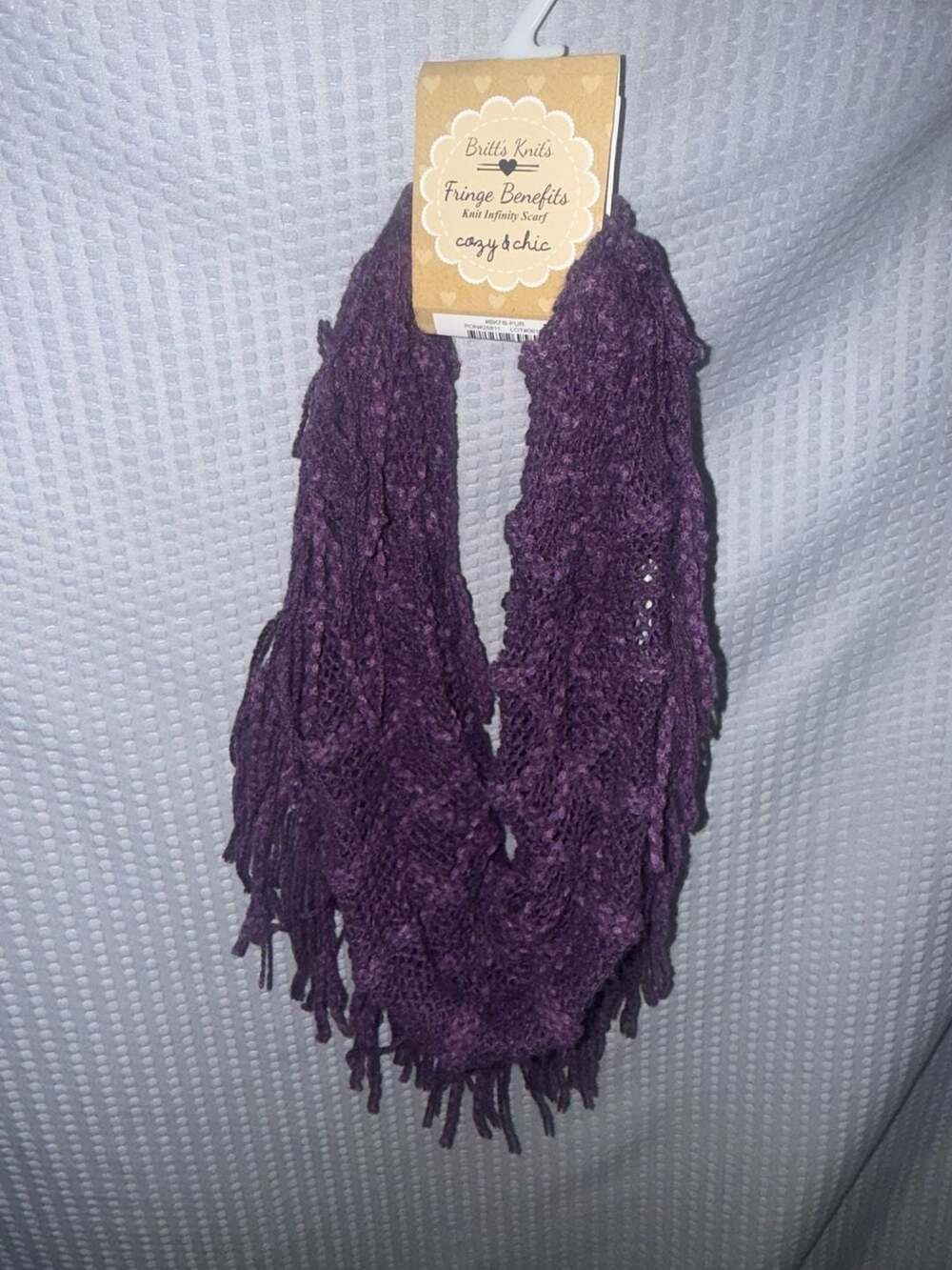 Britt's Knits Fringe Benefits Purple Knit Infinity Scarf